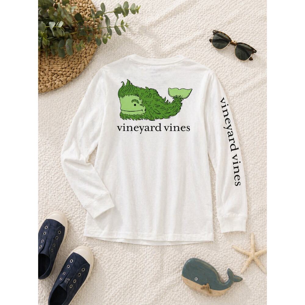 Vineyard Vines Boys Long Sleeve Pocket T-Shirt White Whale Graphic Size L
